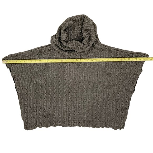 Dylan Boho Chunky Cable Knit Turtleneck Sweater Poncho Shrug Cape Hooded Gray - Picture 12 of 15